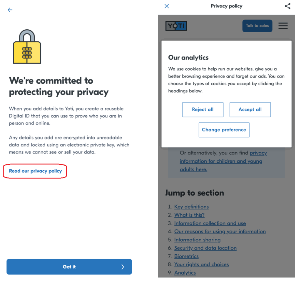 Information about Yoti Dataprotection