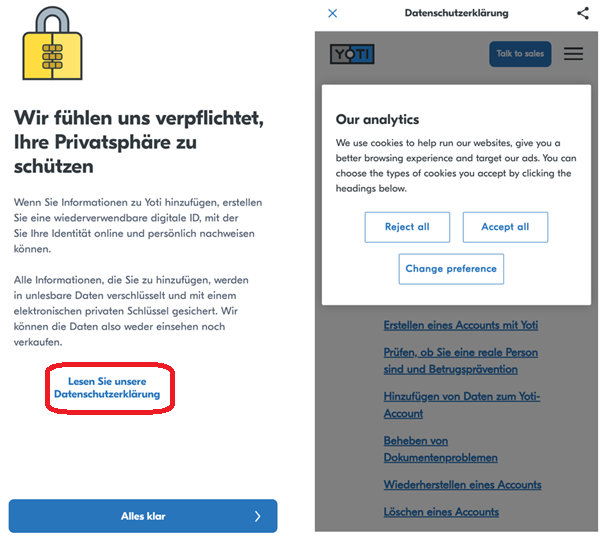 Datenschutzerklärung in der App (eigener Screenshot)