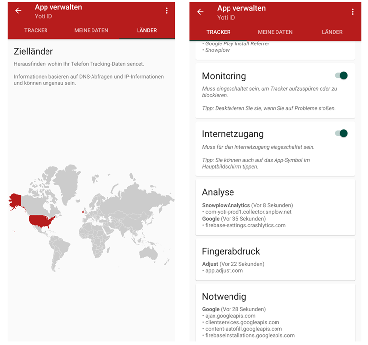 Yoti - dynamische Analyse auf Tracker