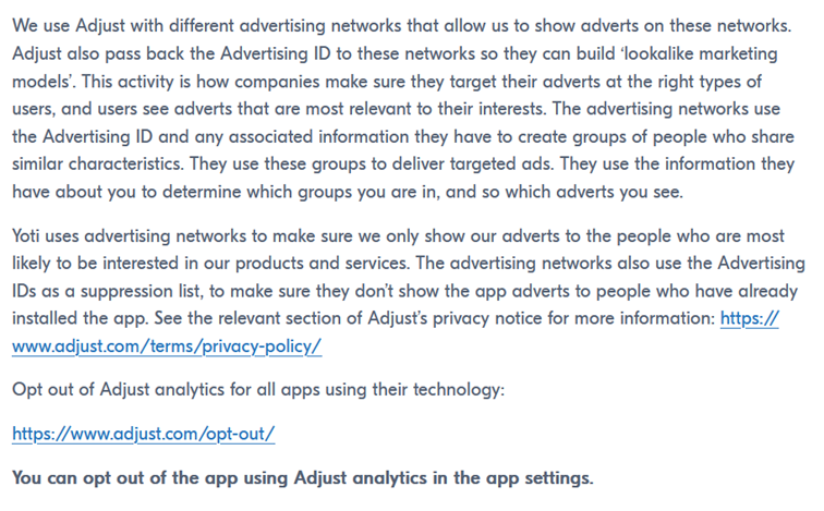 Auszug aus der Yoti Privacy Policy