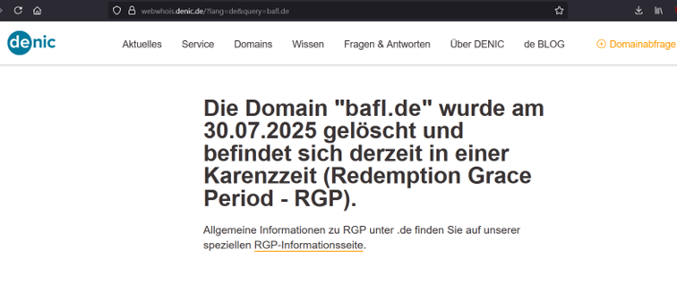 Redemption Grace Period - RGP zu bafl.de