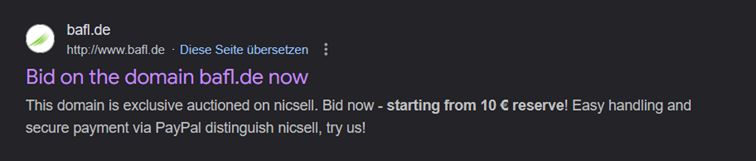Anzeige zum Verkauf von bafl.de