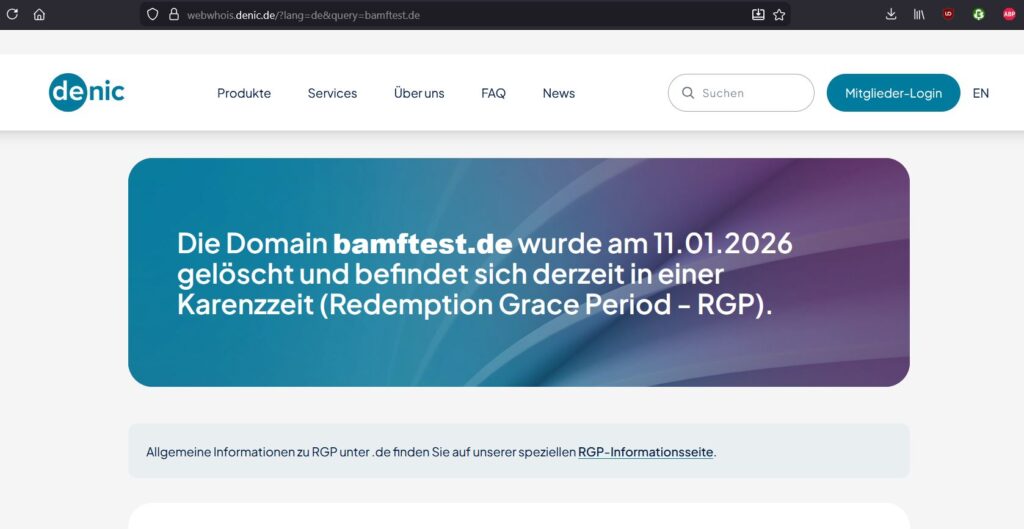 Informationen zum Auslaufen von bamftest.de