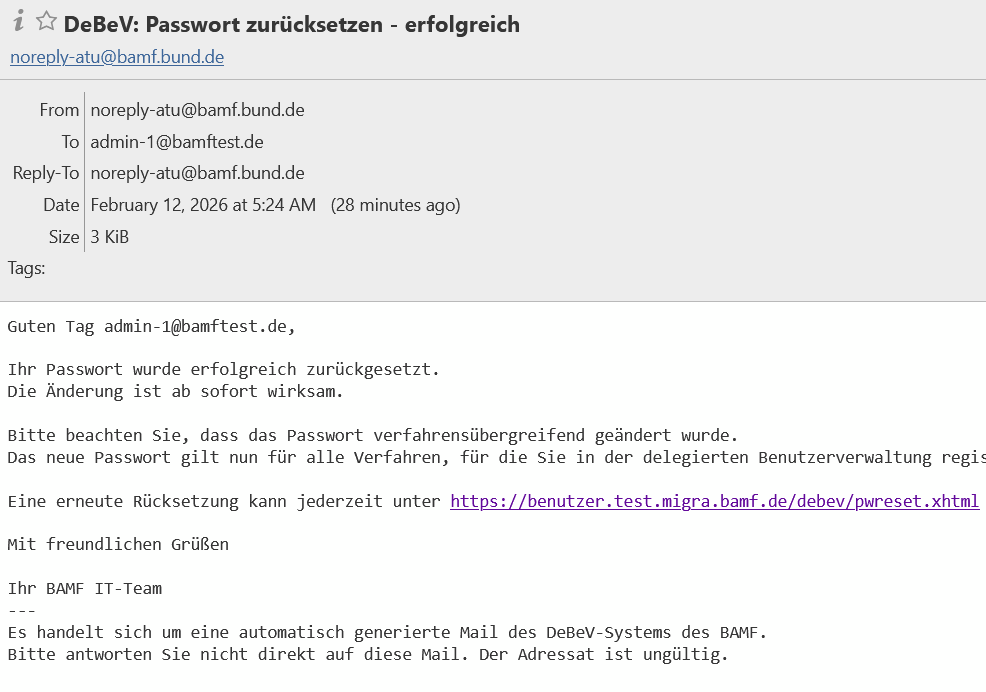 Erfolgreicher Passwort Reset